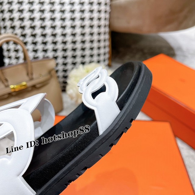 Hermes女士涼拖鞋 愛馬仕2022春夏新款豬鼻子鏈條拖鞋 dx2677